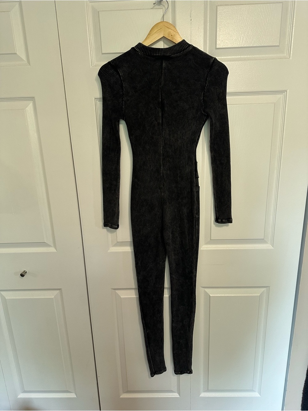 AKIRA Maddelyn Zip Jumpsuit Womens Large GD3590 NWT $69 Catsuit Stretch Blk/Gry - Picture 2 of 9